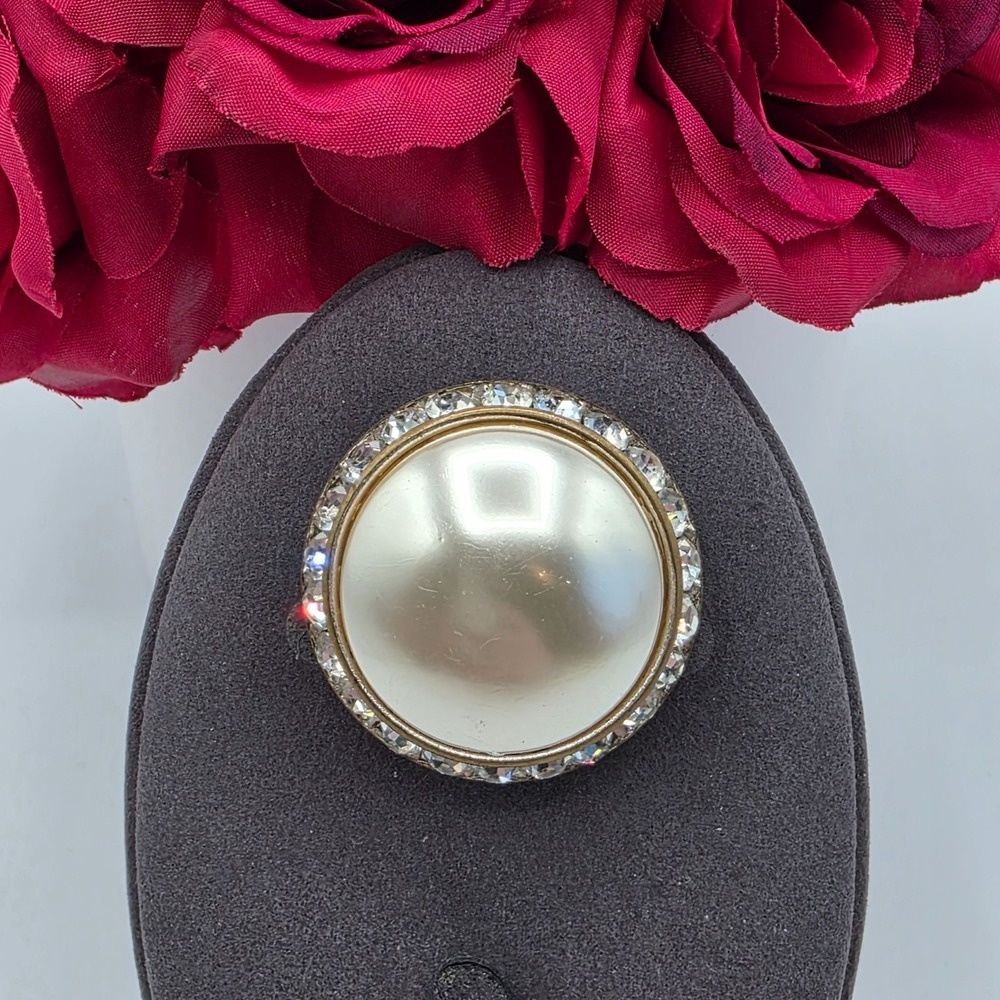 Vintage Pearl Rhinestone Brooch Pin Faux Pearl Crystal Round Brooch Retro‎